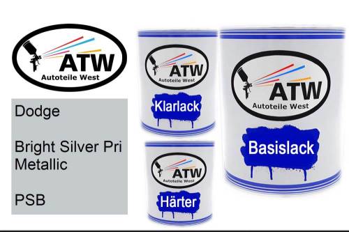 Dodge, Bright Silver Pri Metallic, PSB: 1L Lackdose + 1L Klarlack + 500ml Härter - Set, von ATW Autoteile West.